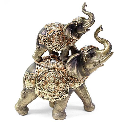 Feng Shui Up and Down 2 Elephant Wealth Lucky Figurine Home Decor Housewarming Gift US Seller