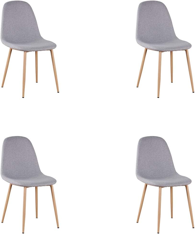 Dining Side Chairs Eames Style Strong Metal Legs Fabric Cushion Seat and Back for Dining Room Chairs Set of 4,Gray