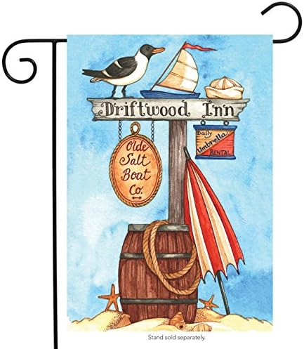 Driftwood Inn Nautical Garden Flag Sailboat Summer Beach Sand Shells 12.5" x 18"