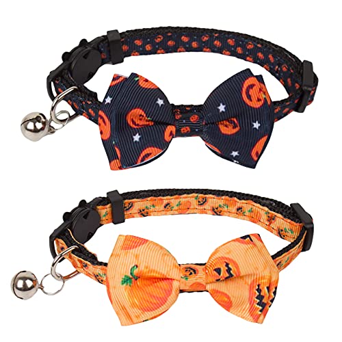 Halloween Cat Collars with Bow Tie Bell, 2 Pack Breakaway Kitten Collar