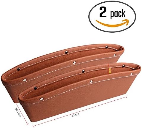 TzBBL PU Leather Car Seat Gap Filler Car Storage Pocket Full Leather Package Car Seat Slit Filler Side Catches Car Accessories,Brown（2 Pack）,4 Colors Available