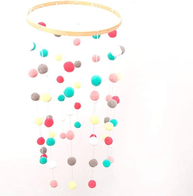 SUREH Felt Baby Crib Mobile Felt Ball Bed Bell Crib Mobile Nursery Ceiling Mobile Wooden Wind Chime Nursery Decoration Ceiling Hanging Decorations Kids Room Baby Shower Decoration