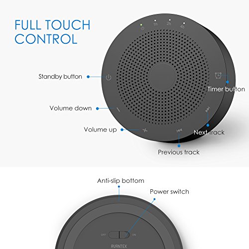 White Noise Machine Rechargeable, AVANTEK 30 Non-Looping High Fidelity Soothing Sounds for Sleeping with Full Touch Control, Fan & Nature Sounds, Earphone Jack, Memory Function & 7 Timer Settings - Thumbnail 5