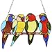 Bieye W10001 Tropical Birds Tiffany Style Stained Glass Window Panel with Chain, 14.5-inch Wide (4 Parrots)