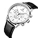 BINGER Date 24 Hr Watch Online Stopwatch Chronograph Watches For Men Black Leather Strap Luminous