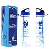 UNIVERSIFIT Water Bottle with Time Marker - Premium Motivational Sports Work Out Water Bottles with Straw and Time Fitness Tracker, 30 oz