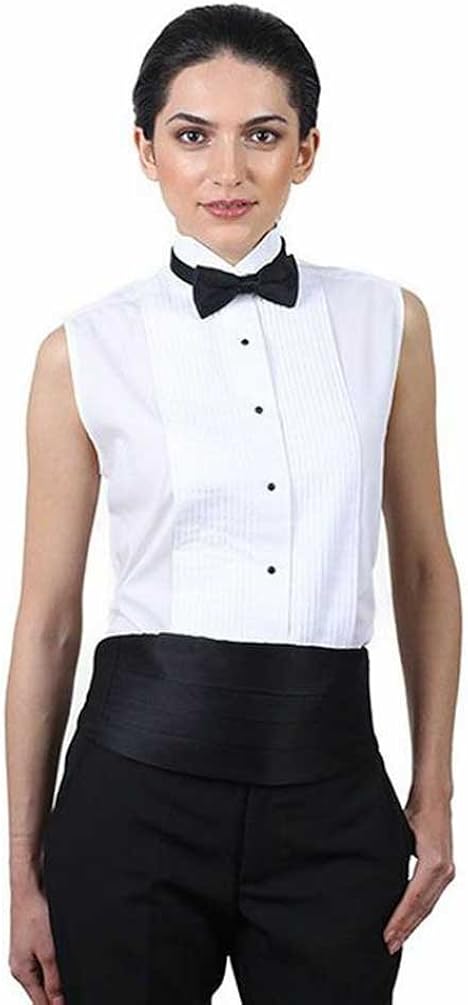 Women's White Sleeveless Tuxedo Shirt - White -: Amazon.co.uk: Clothing