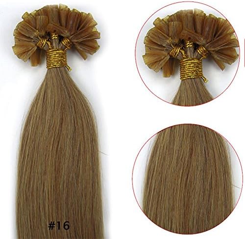 VANLINKE Fusion Keratin Pre Bonded U Nail Tip Remy Human Hair Extensions Straight 100s 16inch 0.4g Per Strand (#16 Dark Honey Blonde)