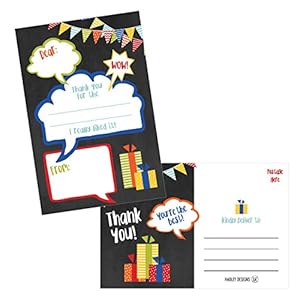 Hadley Designs 25 Chalkboard Kids Thank You Cards, Fill In Thank You Notes For Kid, Blank Personalized Thank Yous For…