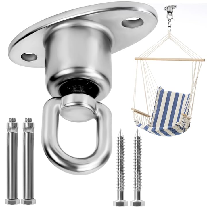 BELLE VOUS Heavy-Duty Silent Ball Bearing Swing Hanger - Stainless Steel 360 Degree Rotating Swivel Hook with Screws - 540kg/1190lbs Capacity for Wooden Swing Sets, Yoga Hammock Chair and More