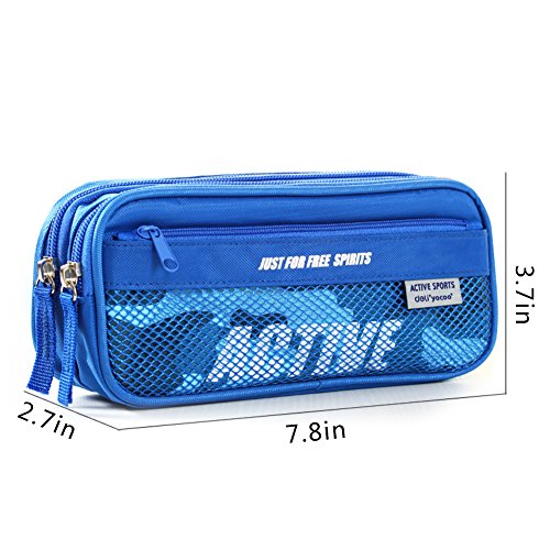 Pencil Case For Boys Girls,izBuy Canvas Pencil Pouch Portable Stylish Pen Cases Nylon Liner Pencil Bag Carrier, Medium Size,Zippered,3074 (Blue)
