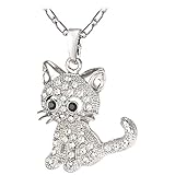 U7 Cat Jewelry Women Girls Link Fashion Platinum Plated Rhinestone Crystal Kitty Cat Pendant Necklace