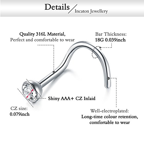 Nose Stud Ring, 19PCS 316L Surgical Stainless Steel Incaton Body Jewelry Piercing Nose Rings (12) - Thumbnail 2