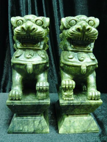 Pair of 10" Jade Foodogs Foo Lions Hj023