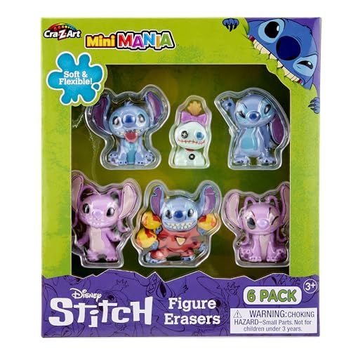 Stitch Surprise 6 Pack Mini Figure Erasers - Get 6 Real, Flexible Erasers to Assemble, Use and Collect, Great for Back to School, Blind Bag Inspired Kids Toy
