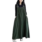 EXPOING Boho Jumper Dress for Women Loose Overall Pinafore Dresses Adjustable Straps Wide Hemline with Pockets Baggy Style