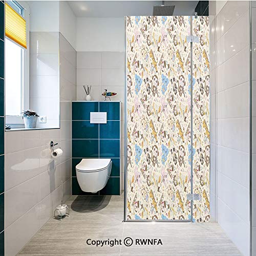 RWNFA Non-Adhesive Privacy Window Film Musician Playful Animals Instruments Accordion Trumpet Violin Drum Concert Decorative Door Sticker Glass Film 17.7 in. by 47.2in. (45cm by 120cm),Multicolor - Thumbnail 4