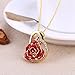 ZJchao 24K Women Red Gold Rose Pendant Necklace Her Plated Rhinestone Heart Shaped Present for Wife Girlfriend Valentine's Day, Great Anniversary, Birthday, Wedding