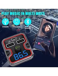 Bluetooth FM Transmitter for Car, Wireless FM Transmitter Radio Receiver Adapter Car Kit, with Dual USB & Type-C Charging Port, Music Player Support USB Drive & TF Card