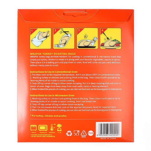 WRAPOK Turkey Oven Bags Large Roasting Cooking Size Ribs Baking Bags No Mess For Chicken Meat Ham Poultry Fish Seafood Vegetable - 10 Bags (21.6 x 23.6 Inch)