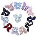 Wooyaya Rabbit Ear Hair Ties,Bow Scrunchies Solid Color and Floral Mixed Color, Blended Fabric Hair Ties, Soft Hair Scrunchies Head Flower Hair Accessories, Female Rubber Bands, mixed colors (12pcs)