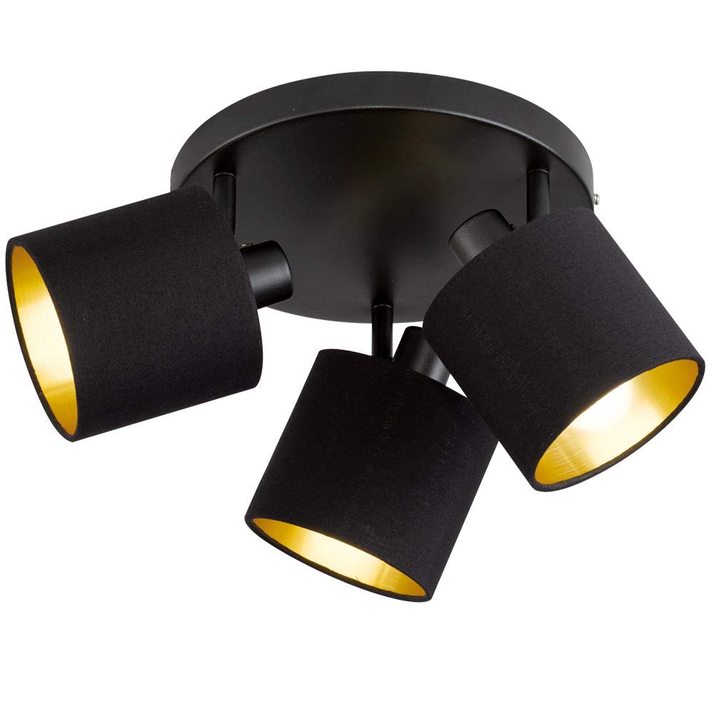 Reality Leuchten Tommy R80333979 Spotlight Bar Metal Black Matt Fabric Shade Black/Gold