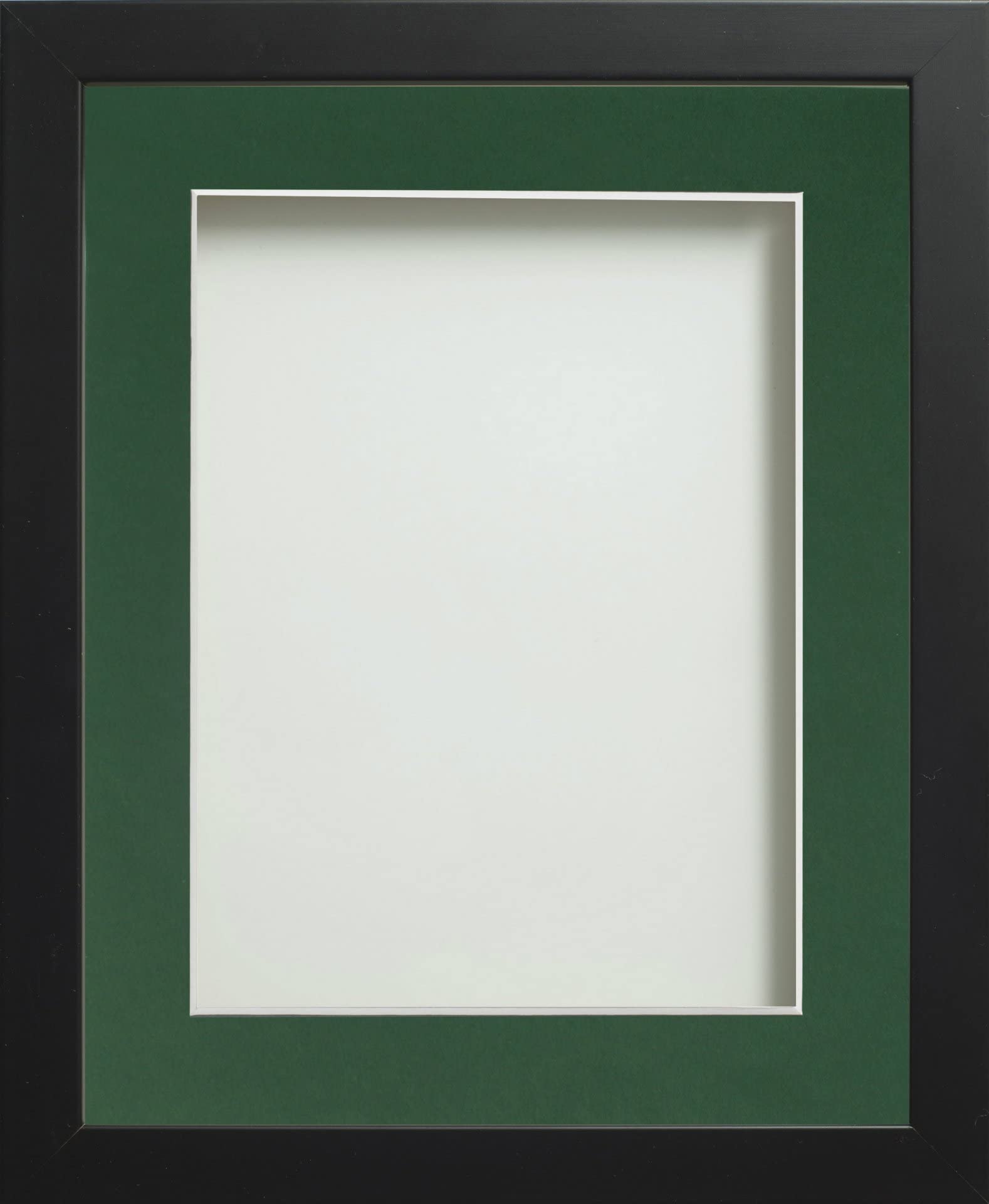 Frame Company Connolly Range Black Wooden Picture Photo Frame with Bottle Green Mount, 20x16 for pic size 15x10 *Choice of Sizes* Fitted with Real Glass