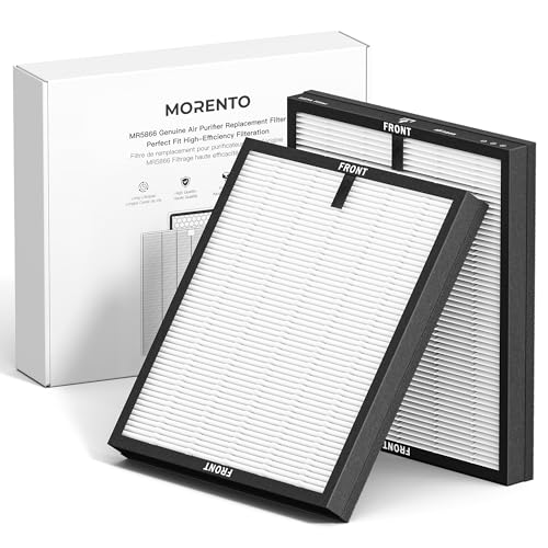 MORENTO Genuine Air Purifier Replacement Filter, True HEPA Filter Compatible with MR5866 for 99.97% Air Pollutants, Odor and Smoke, Original Version White 2 Pack