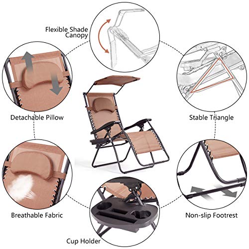 Goplus Zero Gravity Chairs, XLarge Folding Lounge Lawn Chair w/Canopy