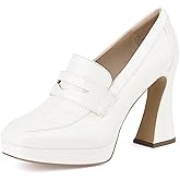 JENN ARDOR Women's Platform Loafer Heels Square Closed Toe Chunky Block High Penny Loafers Pumps Elegant Comfort Casual Slip On Wedding Dress Shoes