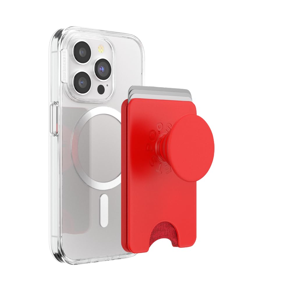 PopSockets Phone Wallet with Expanding Grip and Adapter Ring for MagSafe, Phone Card Holder, Wireless Charging Compatible, Wallet Compatible with MagSafe - Rosso