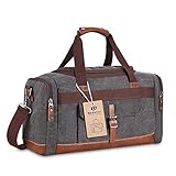BLUBOON Canvas Genuine Leather Trim Overnight Travel Duffel Bag Weekend Tote Bag Carry on Luggage