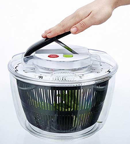 Xileny X SLN01 Salad Spinner Lettuce Washer and Drier - 5L Capacity & BPA Free Non-Skid Base and Easy Brake Button - Prepares Leaf Green Salads in an Instant - Innovative Design Black and White