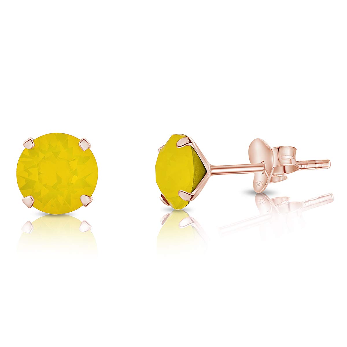 Opal Earrings - 925 Sterling Silver Stud Earrings Rose Gold Plated 18K with Round Crystals 6 mm - Classic Elegant Hypoallergenic Studs for Women