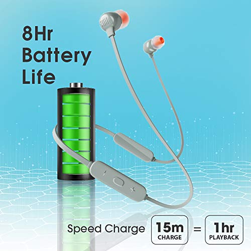 JBL Tune 115BT in-Ear Wireless Headphones with Deep Bass, 8-Hour Battery Life and Quick Charging (Grey)