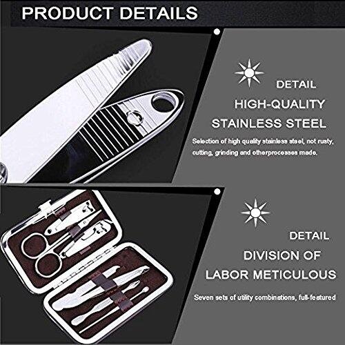 Nail Clippers set of 7 Pcs, YoJiSa Professional nail kits&manicure Pedicure Stainless Steel Nail Clippers set, Care Personal Nail Cutter Tweezers,Utility Grooming Kit with Portable Travel Case