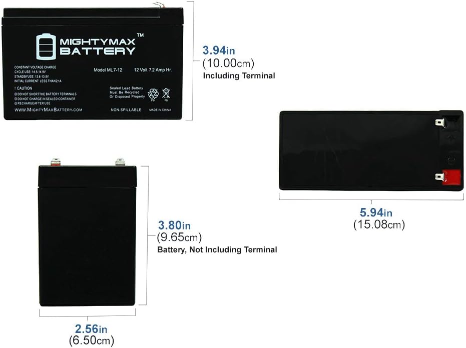 ML7-12 - 12 VOLT 7.2 AH SLA BATTERY - Mighty Max Battery brand product, black: Electronics