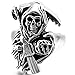 INBLUE Men's Stainless Steel Ring Band Silver Tone Black Death grim Reaper Skull Casted Size13