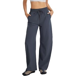 Sythyee Womens Barrel Pants Baggy Wide Leg Hiking Trousers with Pockets | Quick Dry,Loose Fit,Lightweight,Water Resistant,Ela