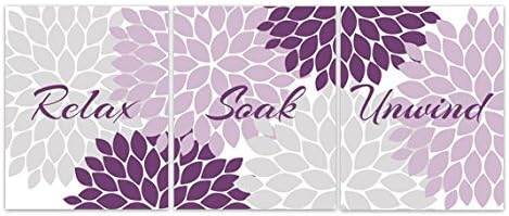 Purple Bathroom Wall Art Prints - Relax Soak Unwind - Modern Bathroom Art, Set of 3 Bath Art Prints - BATH63