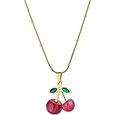 Decixde Gold Charm Necklace for Women Fun Cherry Necklace Cute 3D Fruit Jewelry Stainless Steel Chain Necklaces Holiday Prom Fashion Jewelry Birthday Gift
