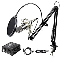 TONOR Pro Condenser Microphone XLR to 3.5mm Podcasting Studio Recording Condenser Microphone Kit Computer Mics with 48V Phantom Power Supply Black