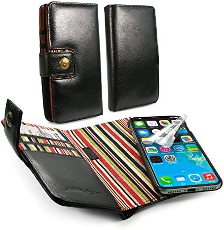 Alston Craig C3_89 Gentlemen's Traditional Vintage Genuine Leather [with RFID Blocking] Magnetic Shell Folio Wallet Case Cover With Bill Fold for Apple iPhone X - Black