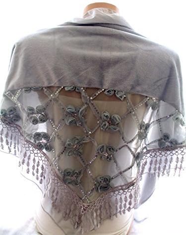 Grey lace embroidered shawl, grey shawl, scarves for her, soft scarf, cozy scarf, trendy scarf, bridal shawl, wedding shawl, bridesmaids wrap