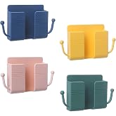 4Pcs Wall Mount Phone Holder Adhesive Wall Phone Mount Charging Stand and Remote Control Stand Multipurpose Socket Pocket Universal Deck Storage Box for Bedroom, Kitchen, Bathroom, Office