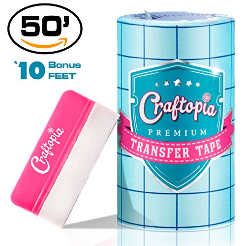 6"x50 FT CLEAR Transfer Paper Tape Roll w/ Blue Alignment Grid | 10 BONUS FT | Perfect for Cricut Cameo Self Adhesive Vinyl for Signs Stickers Decals Walls Doors & Windows