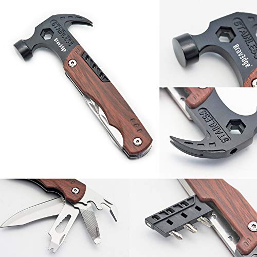 Multitool Hammer, 12 in 1 Camping Multitool Safety Lock with Claw Hammer, 3\'\' Knife, Wrench, Opener, Screwdriver, Nylon Belt Pouch, Ideal for Camping, Hiking, Survival, Outdoor, Indoor, DIY Repairing
