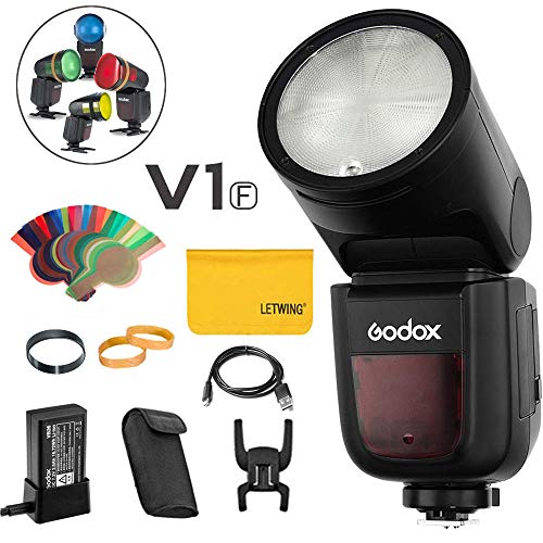 Godox V1F TTL Flash pour Fuji FUJIFILM Caméra 2.4G sans Fil Contrôle Flash de Tête Ronde 1/8000s HSS avec Batterie Lithium Haute Performance pour la Photographie de Studio/Portrait/Mariage