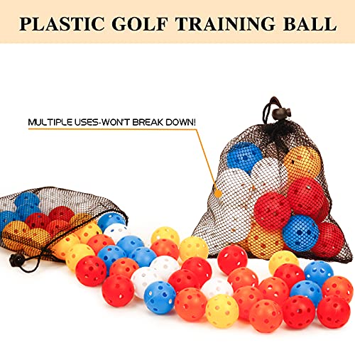 50 Packs Practice Golf Balls Limited Flight Golf Balls 40mm Hollow Plastic Golf Training Balls Colored Airflow Golf Balls for Swing Practice Driving Range Home Use Indoor (H01)