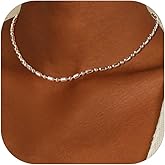 FOCALOOK Choker Necklace for Women Dainty 14K Gold Plated Double Layered Necklace Silver Black Metal Satellite Beaded Boho Choker Chain